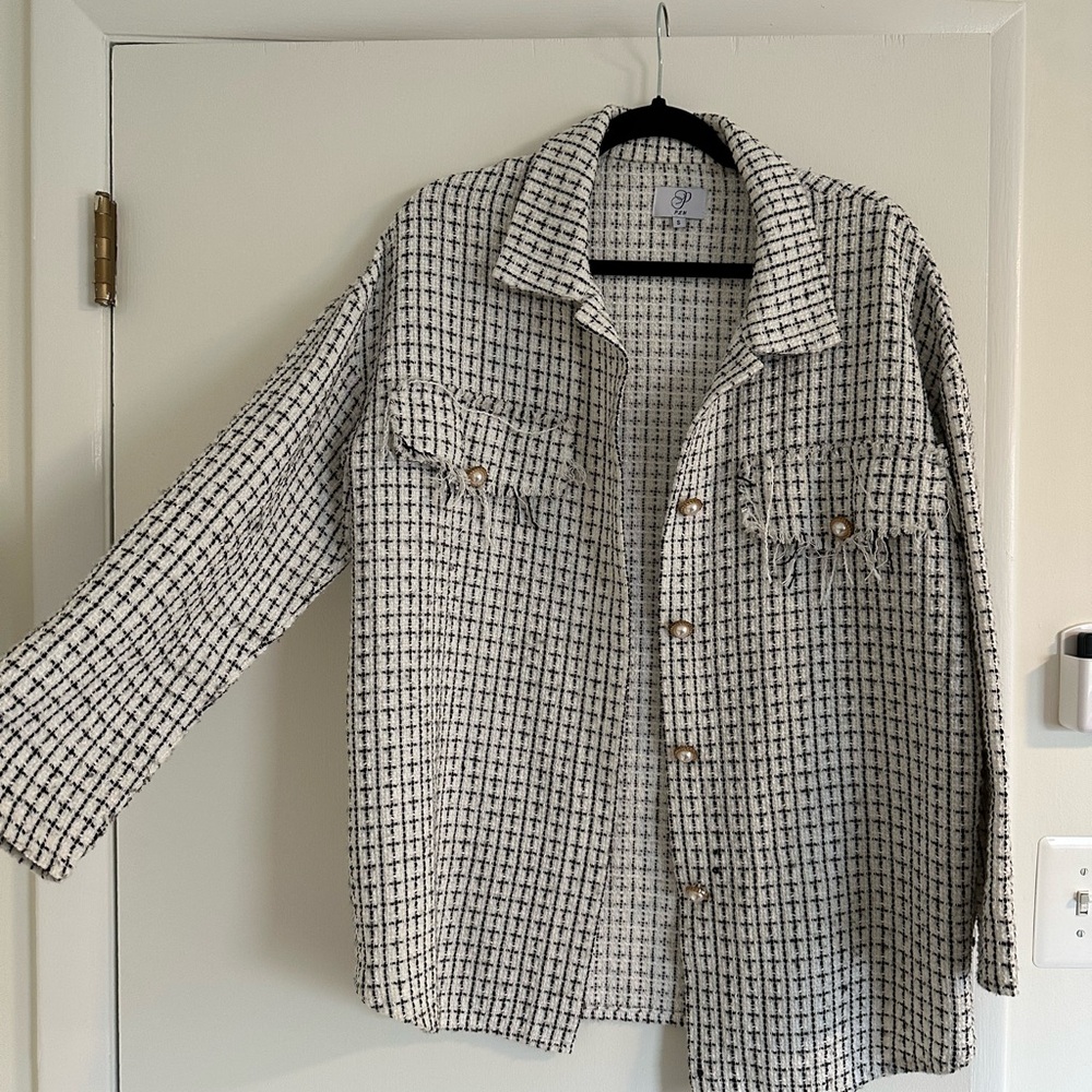 Nordstrom Black and White Tweed Shirt Jacket